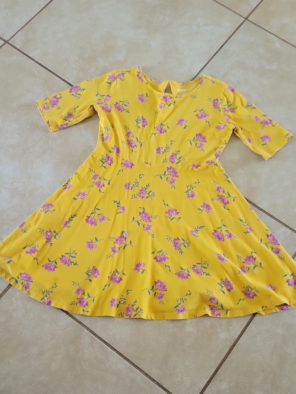 Old Navy Yellow Dress with Pink Floral Print